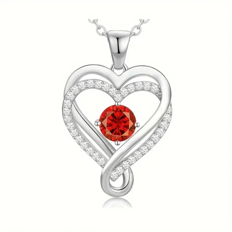 Heart Necklace for Women, 925 Silver Necklace with Infinity Heart Pendant, Personalized Birthstone Necklace Anniversary Birthday Gifts for Wife, Girlfriend, Mom