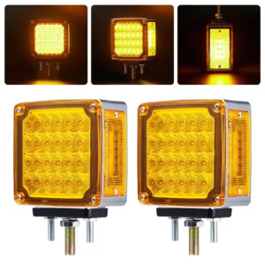60 LED Pedestal Lights - Amber Double Face Turn Signal Light Stud Mount Fender Lights Side Marker Lights for Heavy Truck Trailer Freightliner Peterbilt Mack Western Star