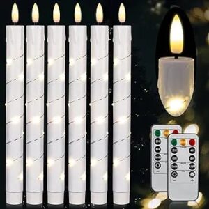 Flameless LED Pillar Candles Flickering with Remote & Timer for Romantic Decorations，Battery Operated Candles, Arounded with Starlight String, Festival Wedding Home decoration, Pack of 6, White
