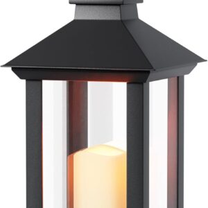 Lanterns Decorative Indoor & Outdoor- Black Candle Lantern, 13.3in Waterproof LED Lantern for Patio & Porch, Battery-Powered Hanging Vintage Lanterns with Timer for Weddings, Transparent