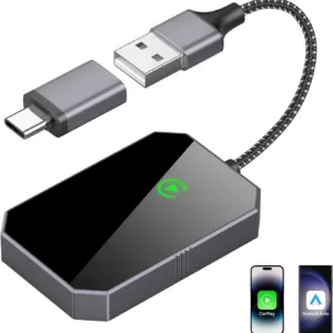 Wireless CarPlay Adapter, 2-in-1 Carplay and Android Auto Plug & Play Adapter, Converts Wired to Wireless Car Play, Auto Connect, No Latency for Apple iPhone iOS 10+/Android 11 and Cars from 2015+