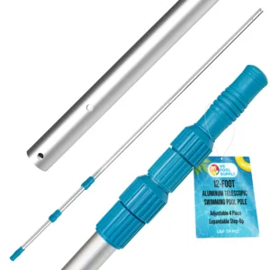 Professional 16 Foot Telescopic Aluminum Swimming Pool Pole - Attach Connect Skimmer Nets, Rakes, Brushes, Vacuum Heads Cleaning