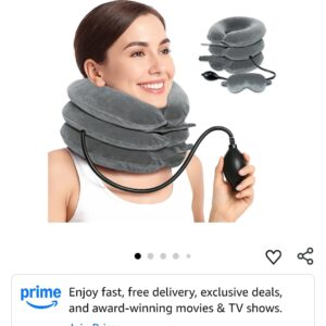 Cervical Neck Traction Device, Inflatable Neck Stretcher Traction Neck Pillow Neck and Shoulder Stress Relief Neck Support Brace Neck Cervical Support Trainer for Home Use (Grey)