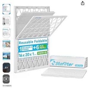 AErovivo 16x20x1 Air Filter MERV 8, 1 Foldable ABS Frame with 6 Pack Refills, Reusable AC HVAC Furnace Filter (Actual Size: 15.59 x 19.56 x 0.78 in)