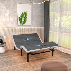 Backcarebeds Majestic Adjustable Electric Bed with Memory Foam Mattress (3ft Single Woven Denim). Adjustable Single Bed Including Bed Base, Patterned Headboard, Mattress & Hand Controls.