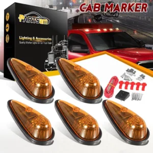 Cab Lights - Amber Teardrop 9LED Truck Cab Marker Light 5pcs Front Rear Top Clearance Roof Running Light with Wiring Pack for Trucks, Vans, Pickups, Semis and RVs