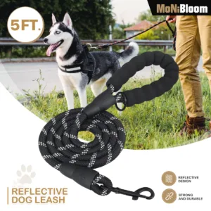 Amazon Basics Round Dog Leash, Heavy Duty, Durable Rope for Small, Medium, and Large Dogs, Lightweight Design for Walking, Training, and Outdoor Activities, Black, 4 Ft