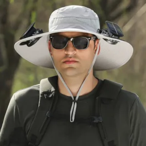 Wide Brim Solar Fan hat Outdoor Fishing Solar Fan Hats for Men hat with 2 Fans Solar Power Solar & USB Charging