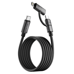 100W Fast 2 in 2 Multi Charging Cable, Braided USB C to 90°Lightning Cable 5A Fast E-Mark Charging with USB A/C to C/L for iPhone Series/MacBook/iPad/Galaxy/Switch 2/Laptop,Multi