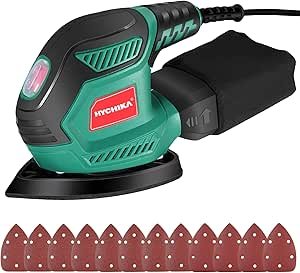 HYCHIKA Sander for Wood 200W, Electric Sander with Dust Collector, 12PCS Sandpapers, 14000RPM Compact Electric Detail Sander Ideal for Tight Space Sanding, Furniture Finishing