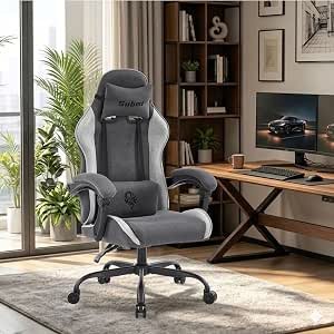 Ergonomic Gaming Chair, 135° Recline Fabric Office Chair, Black Grey | Wide Seat, Breathable Technical Fabric, 160kg Capacity, 360° Swivel, Height Adjustable, for Gaming & Home Office, Teens