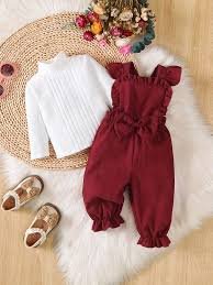 Baby Girl Clothes Ribbed Heart Top Ruffled Corduroy Suspender Pants Newborn Girl Clothing Mock Neck Long Sleeve Tops Baby Shower Gifts
